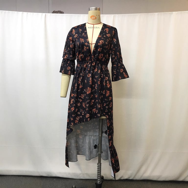Floral Print Denim Patchwork Bohemian Maxi Dress | Women's