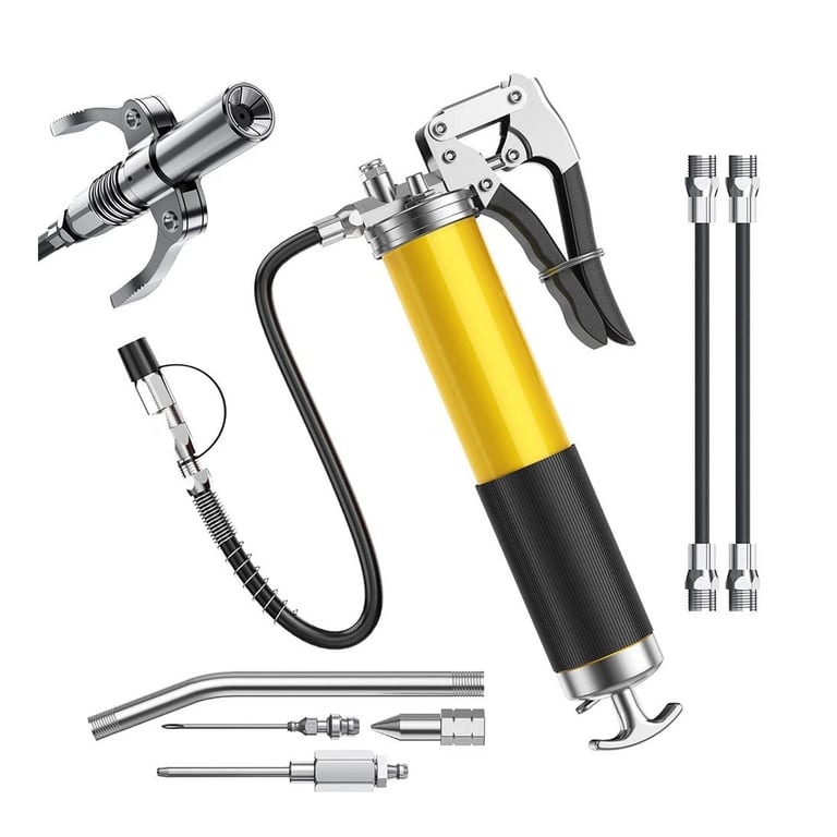 Professional One-Hand Grease Gun 8000 PSI | 8-Piece Kit with Hoses