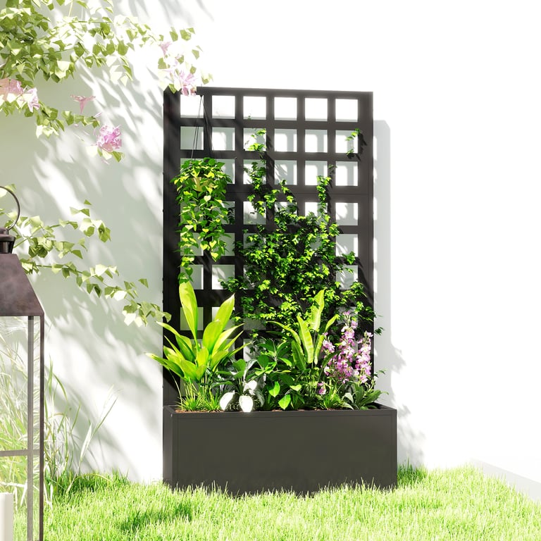Galvanized Raised Garden Bed Planter Box with Trellis for Climbing Plants, Vegetable, Vines, 24" x 9" x 44.5", Black thumbnail 10