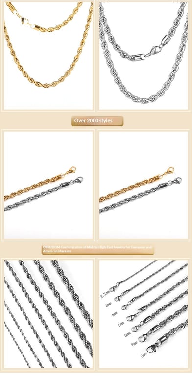 Stainless Steel Twisted Chain Necklace & Bracelet Set | Silver Gold thumbnail 10