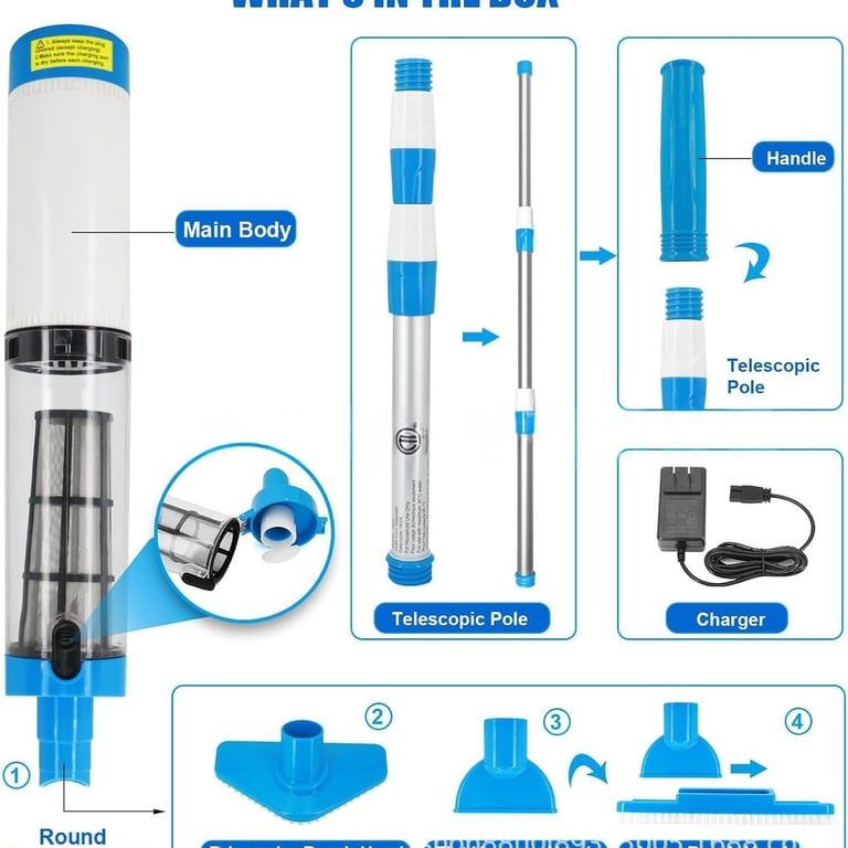 Cordless Wireless Pool Vacuum Cleaner | Telescopic Pole & Attachments thumbnail 7