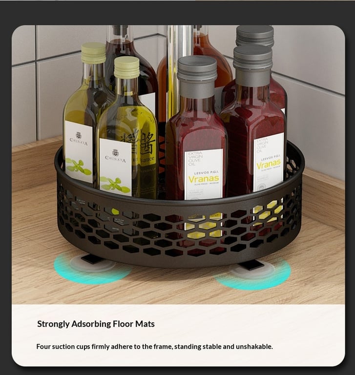 Rotating Spice Rack Carbon Steel Floor-Standing Kitchen Shelf thumbnail 7