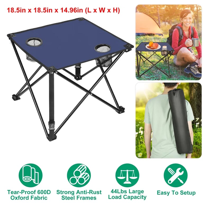 1Pc-2Pcs Options - Foldable Camping Table Portable Picnic Table Lightweight Travel Desk With 2 Cup Holders Carrying Bag thumbnail 13