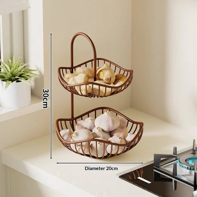 Kitchen Onion Ginger Garlic Basket Double-Layer Fruit Storage Rack thumbnail 17