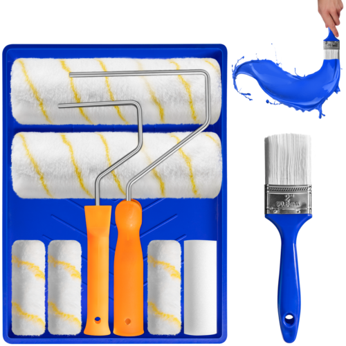 Paint Roller 9 Set Tray Rollers Soft Sleeves Brush Kit Decorating Painting Tool thumbnail 2