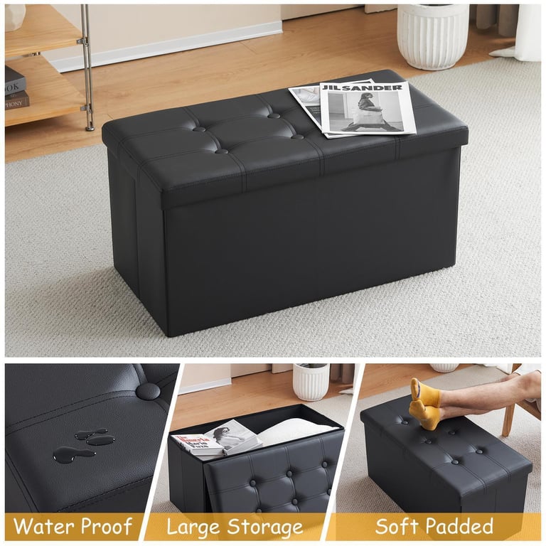 Foldable Storage Ottoman Seat | Button Tufted Bench Toy Box Canada thumbnail 18