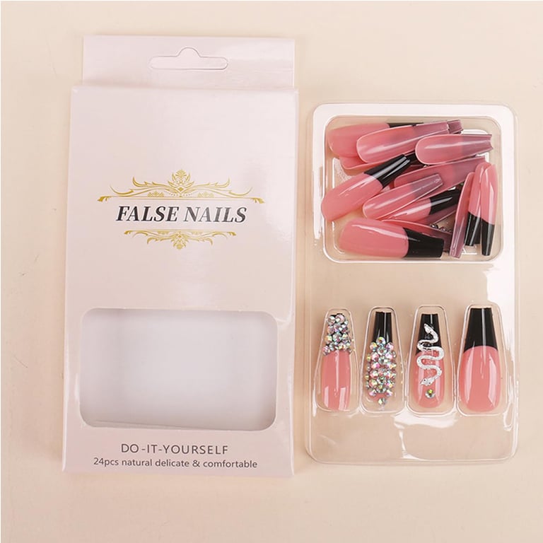 24 PCS Diamond Snake Coffin Press-On Nails | Rhinestone Nail Art thumbnail 8
