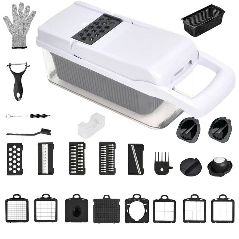 26 In 1 Vegetable Chopper With Container And Lid Manual Hand Veggie Chopper Food Processor For Onion Garlic Multifunctional Kitchen Dicer Chopper With Egg White Separator Hand Guard Black And White thumbnail 7