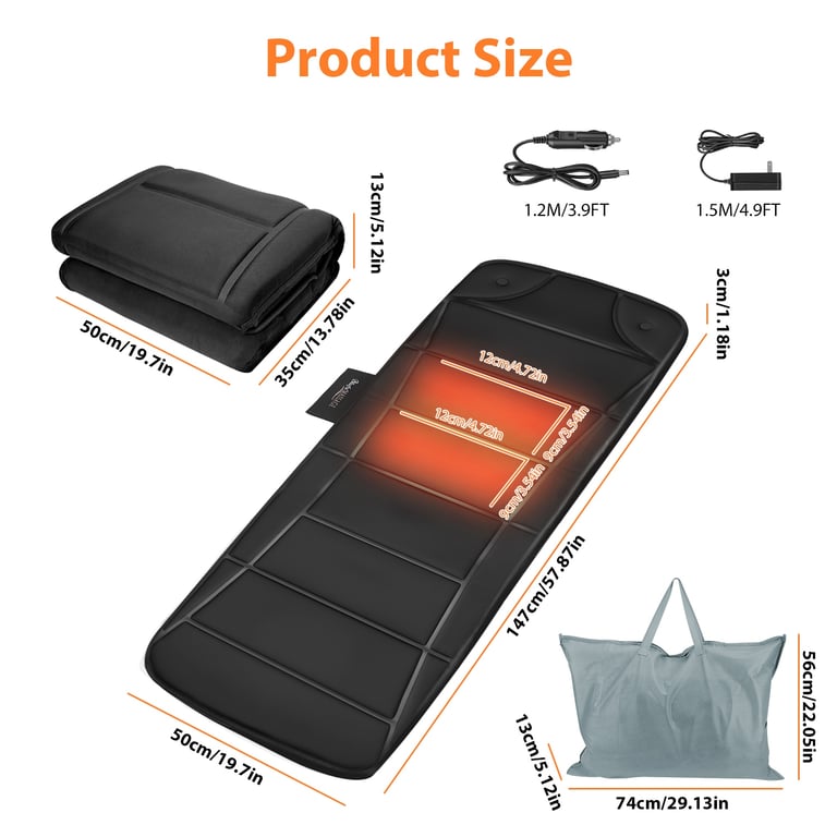 Vibration Massage Mat With Heat Full Body Massage Mattress Pad Electric Heated Massager With 10 Motors 9 Modes 9 Intensities 3 Heating Levels 3 Timer With Storage Bag Earplugs Car Charger For Neck Ba
