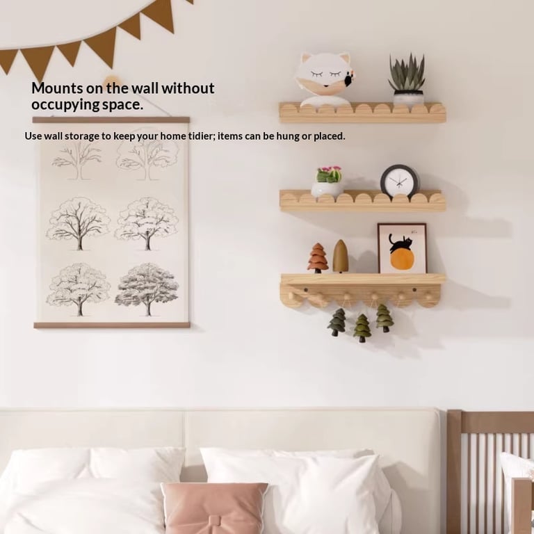 Wall-Mounted Shelf Solid Wood Coat Rack | Modern Home Storage thumbnail 15