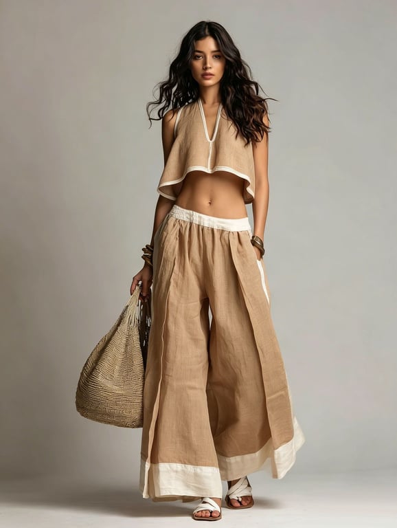 Casual Chic Sleeveless V-Neck Crop Top & Wide-Leg Pants Set thumbnail 8