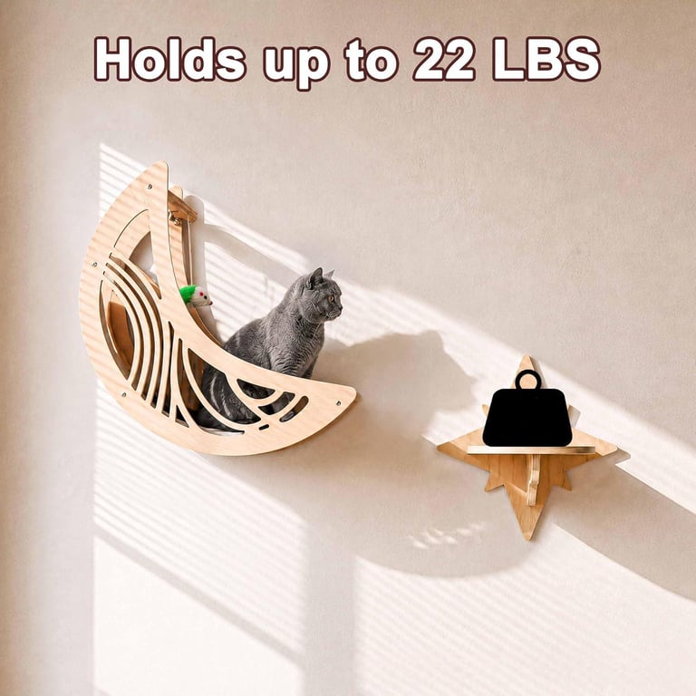 Wooden Star And Moon Hammock Cat Wall Set | Home & Kitchen Pet Furniture thumbnail 11