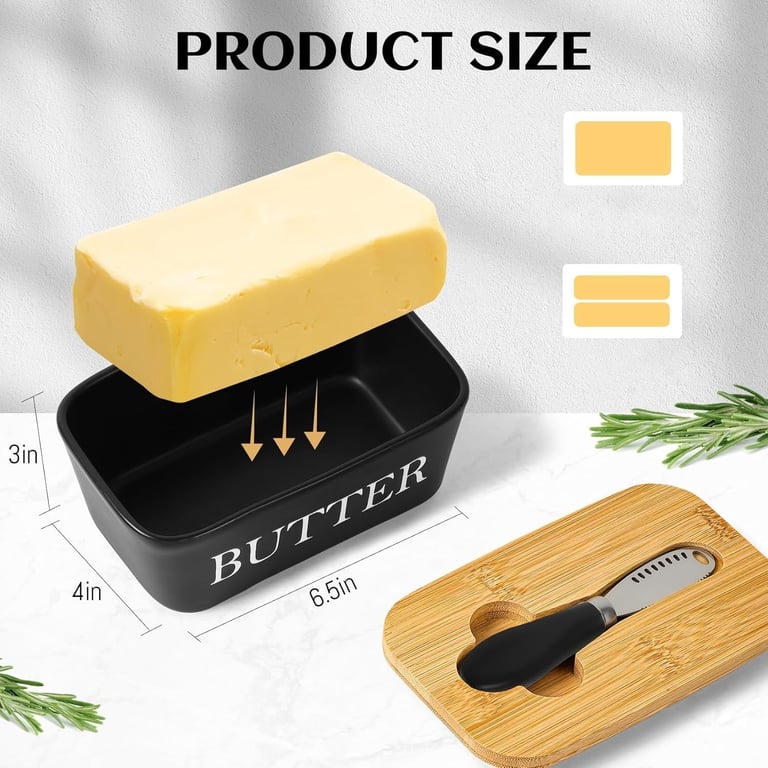 Ceramic Butter Dish with Wooden Lid & Butter Knife | 250g thumbnail 4