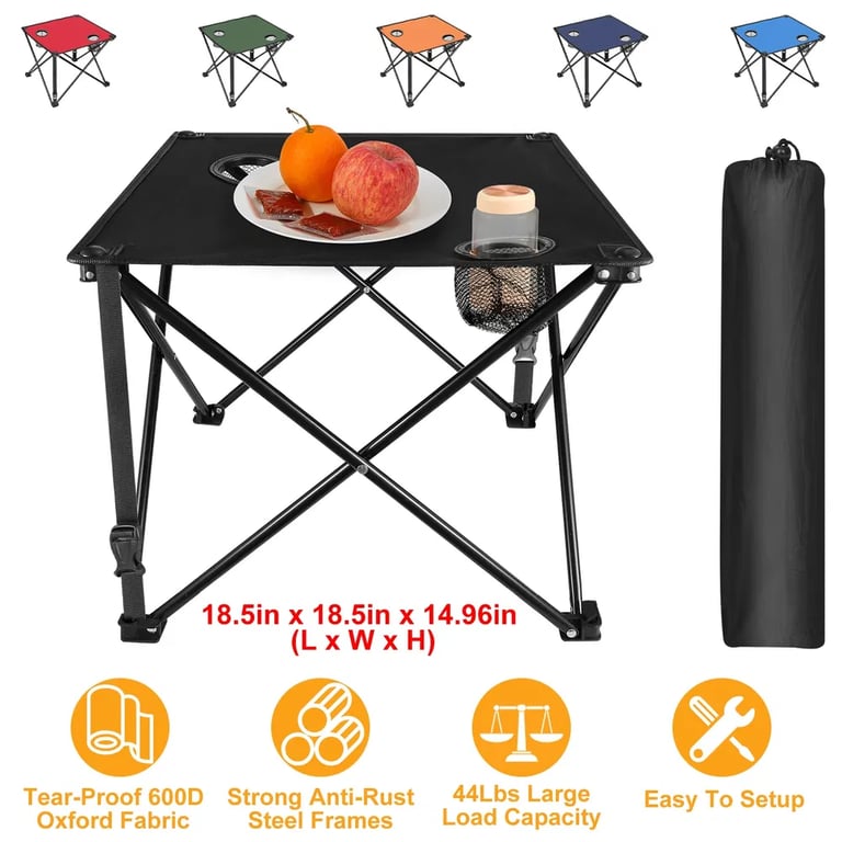 1Pc-2Pcs Options - Foldable Camping Table Portable Picnic Table Lightweight Travel Desk With 2 Cup Holders Carrying Bag thumbnail 6