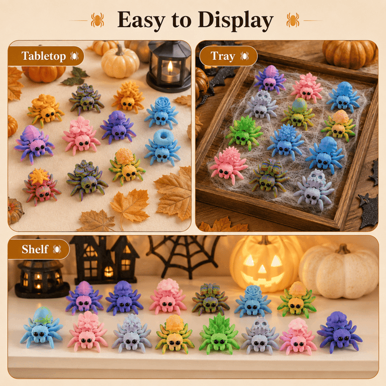 15PCS 3D Printed Mini Spider Figurine Set | Cute Halloween Desk Organizer thumbnail 4
