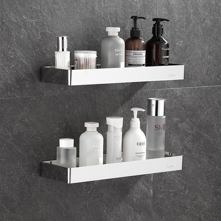 304 Stainless Steel Bathroom Mirror Storage Rack | Modern Shelf thumbnail 3