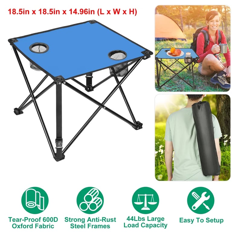 1Pc-2Pcs Options - Foldable Camping Table Portable Picnic Table Lightweight Travel Desk With 2 Cup Holders Carrying Bag thumbnail 11
