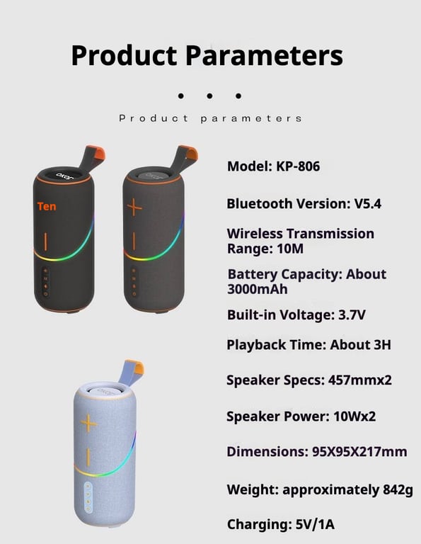 KP-806 Portable Handheld Bluetooth Speaker Outdoor Use Extra-Long Battery Life Cross Border Best Seller Compact Desktop Speaker With RGB Ambient Lighting thumbnail 13