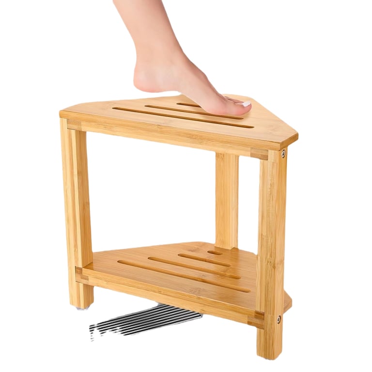Bamboo And Wood Bathroom Stool Shower Household Two-tier Storage Rack