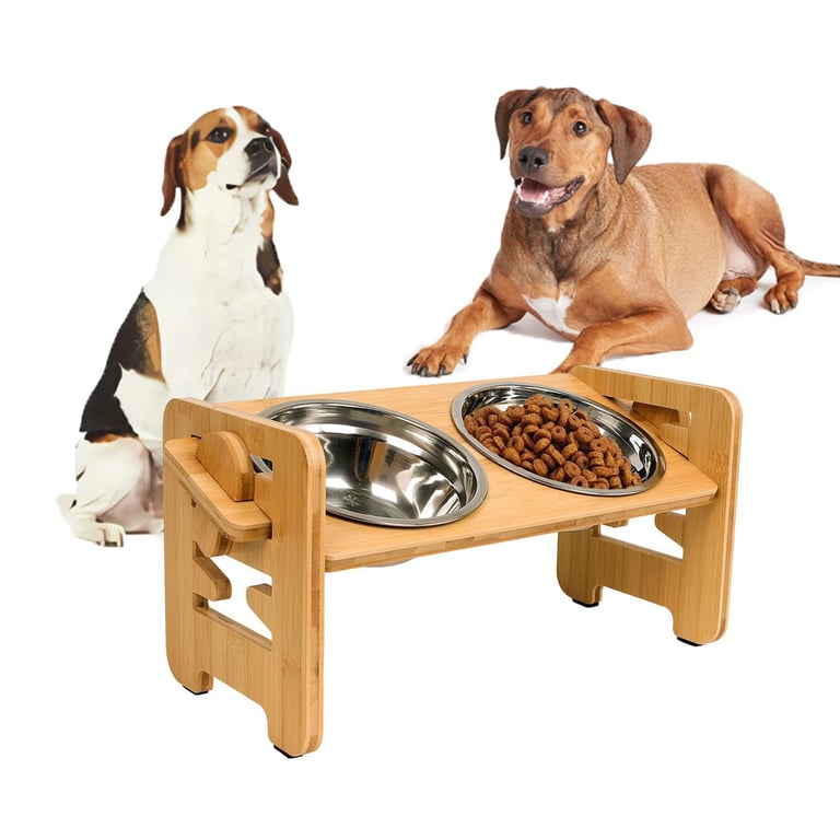 Bamboo Elevated Pet Feeder with Adjustable Height | Dog & Cat Bowl Rack thumbnail 3