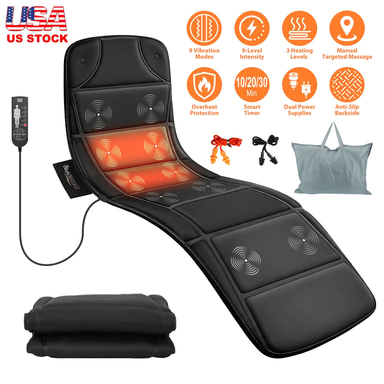 Vibration Massage Mat With Heat Full Body Massage Mattress Pad Electric Heated Massager With 10 Motors 9 Modes 9 Intensities 3 Heating Levels 3 Timer With Storage Bag Earplugs Car Charger For Neck Ba thumbnail 9