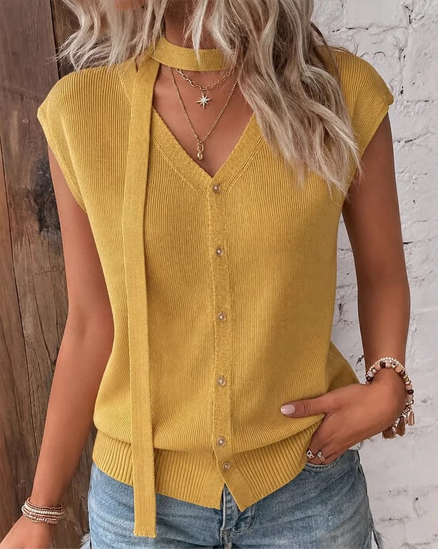 V-Neck Ribbed Ice-Silk Knit Cardigan for Women | Lightweight Breathable thumbnail 3