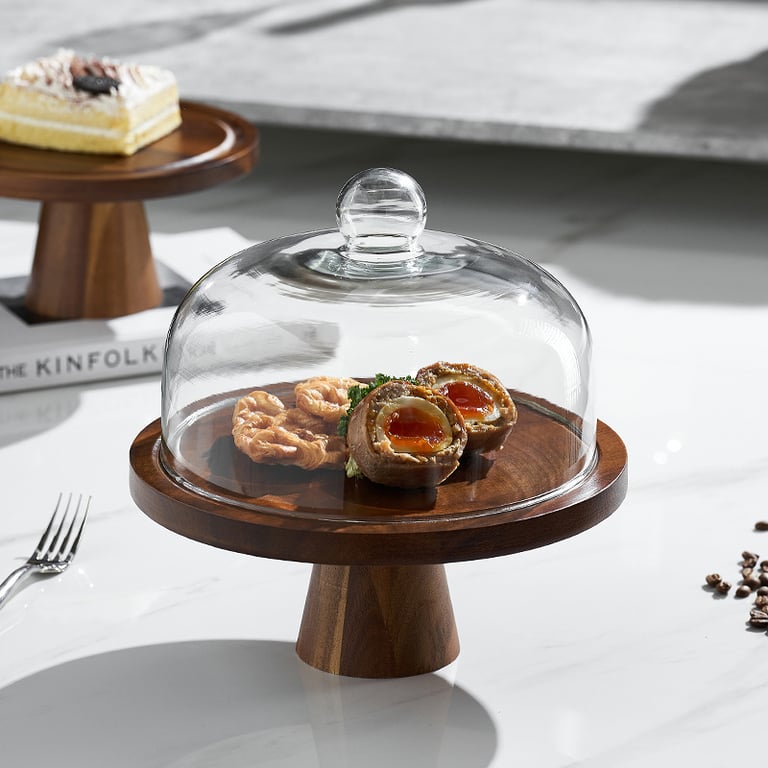 Retro Lovewood Tray with Glass Dome | Wooden Fruit Plate Organizer thumbnail 2