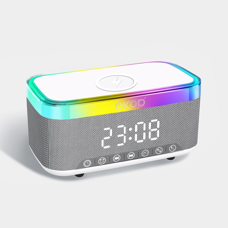 KP-559 15W Wireless Charging Clock Alarm Clock RGB Ambient Light White Noise Desktop Bluetooth Speaker thumbnail 1