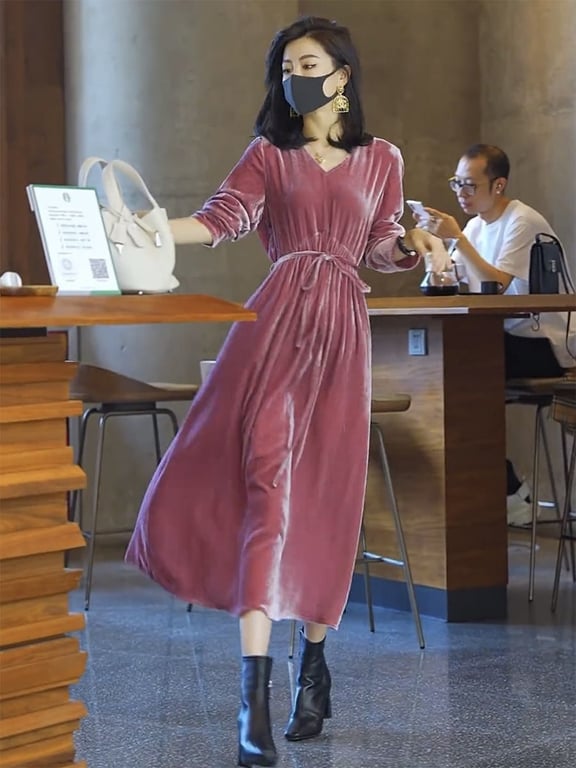 Loose Fitting Velvet Dress for Women | Comfortable Rose Pink thumbnail 4