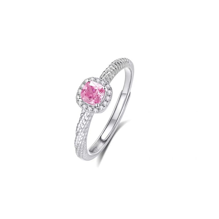Pink Cushion Cut CZ Sterling Silver Ring | Halo Pave Twisted Band thumbnail 1