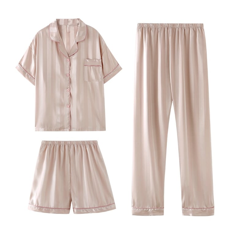 Women's Summer Ice Silk Pajama Set 3-Piece Short-Sleeve | Captain Fam thumbnail 1