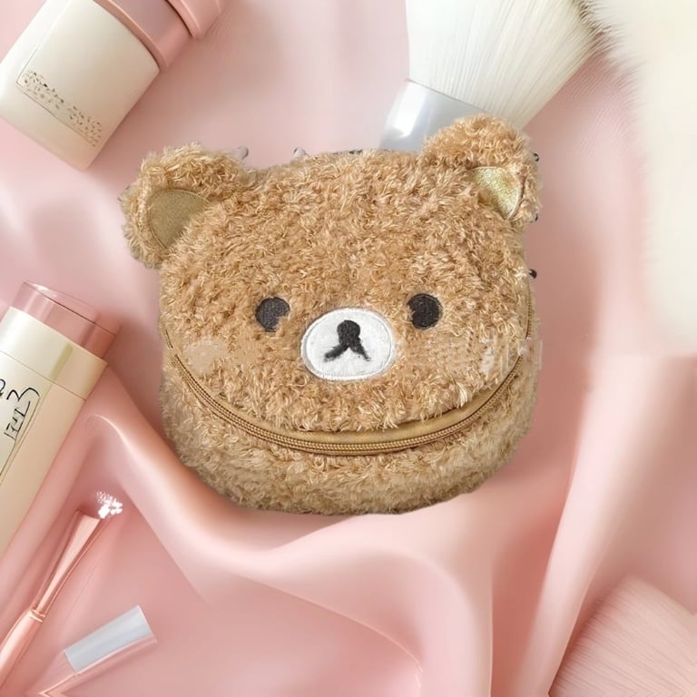 Cute Bear Head 3D Makeup Bag | Soft Lambswool Cosmetic Organizer thumbnail 6
