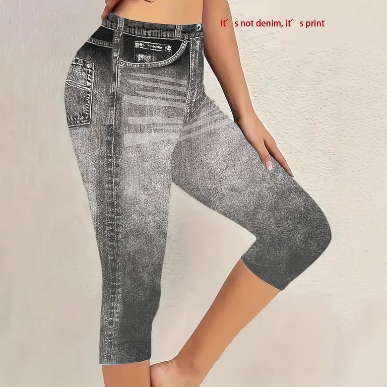Denim-Look High-Stretch Capri Leggings | Summer High-Waisted Tight-Fit thumbnail 4