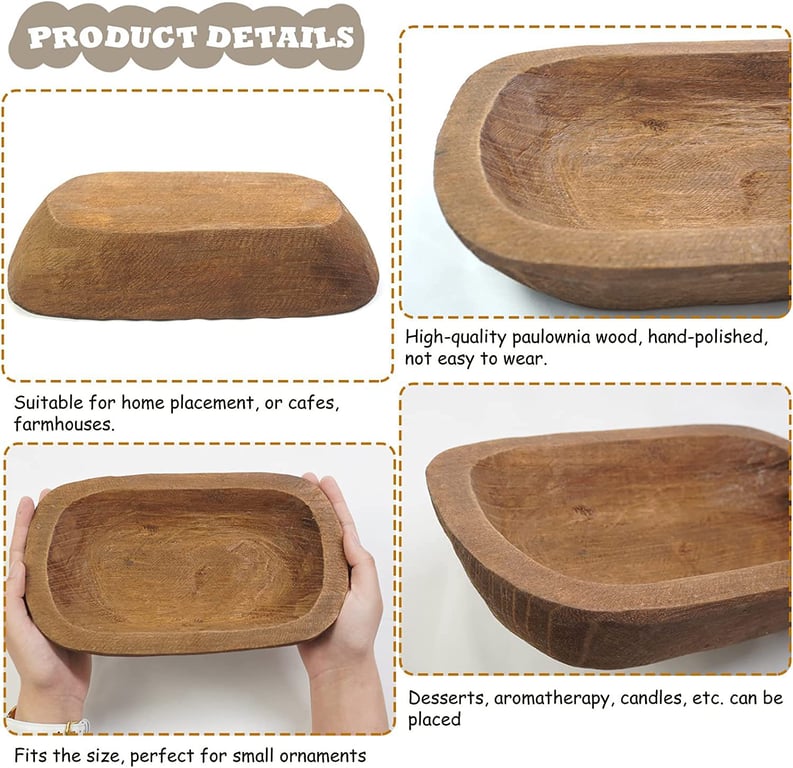Solid Wood Hand-Carved Storage Tray | Rustic Home & Kitchen Decor thumbnail 10