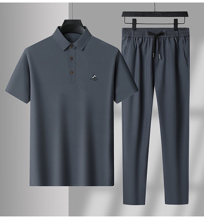 Men's Casual Sport Two-Piece Set | Ice Silk Polo & Pants thumbnail 3