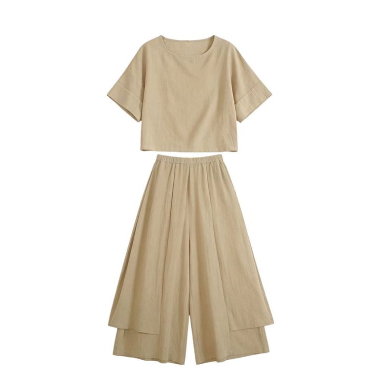 Elegant Two-Piece Women's Set: Crop Top & Wide-Leg Skirt-Trousers thumbnail 1
