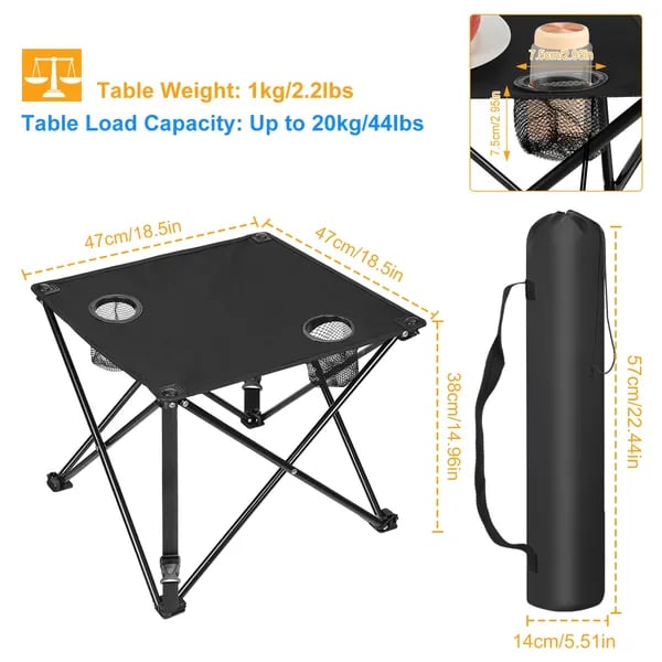 1Pc-2Pcs Options - Foldable Camping Table Portable Picnic Table Lightweight Travel Desk With 2 Cup Holders Carrying Bag thumbnail 1