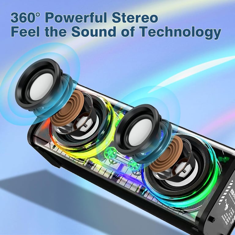 Portable Bluetooth Speaker With LED Lights&Transparent Casing, Bluetooth 5.3 Wireless Outdoor Speakers Support TWS PairingTF Card, 10W Stereo Sound, Electronics For Home, Outdoors, Travel Black thumbnail 4
