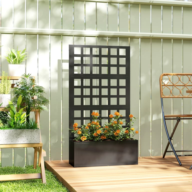 Galvanized Raised Garden Bed with Trellis | 24" x 9" x 44.5" Black