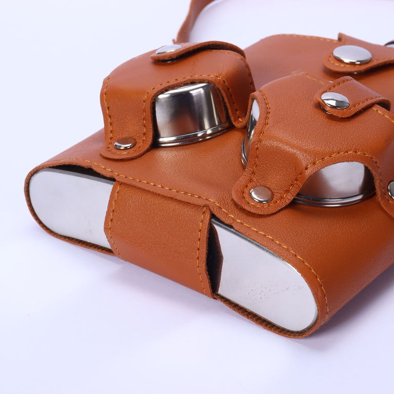 Portable Backpack Flask Sleeve with Telescoping Cups | Leather thumbnail 3