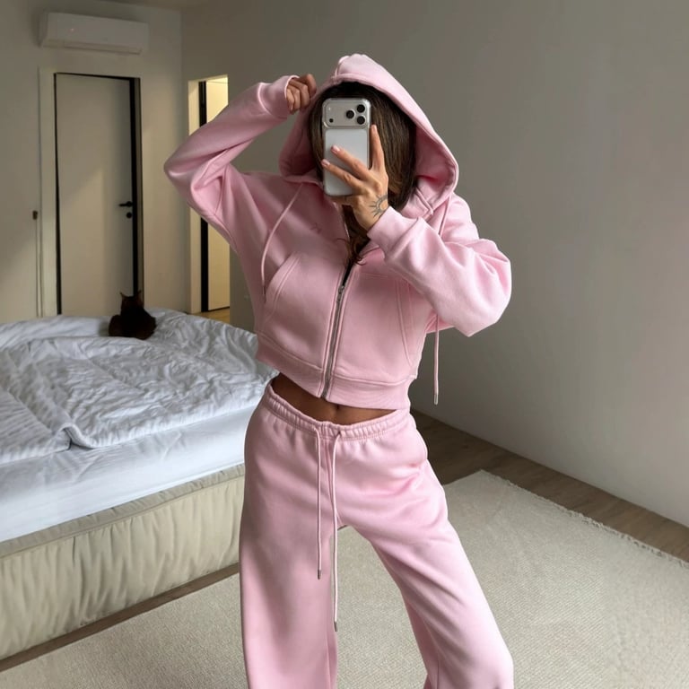 Women's Washed Hoodie Two-Piece Set | Cropped Hoodie & Wide-Leg Pants thumbnail 2