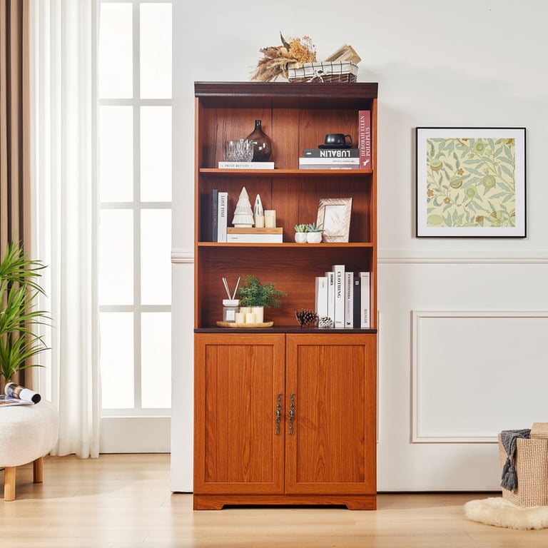 70.86in Tall Storage Cabinet 5-Tier Cube Display with Barn Doors | Home & Kitchen thumbnail 1