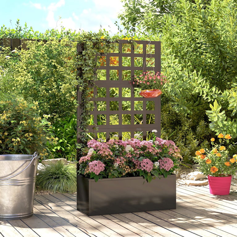 Galvanized Raised Garden Bed Planter Box with Trellis for Climbing Plants, Vegetable, Vines, 24" x 9" x 44.5", Black thumbnail 2