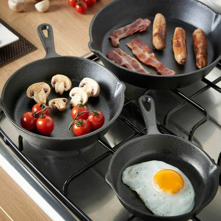 3-Piece Cast Iron Skillet Set | Pre-Seasoned Non-Stick Frying Pans thumbnail 4