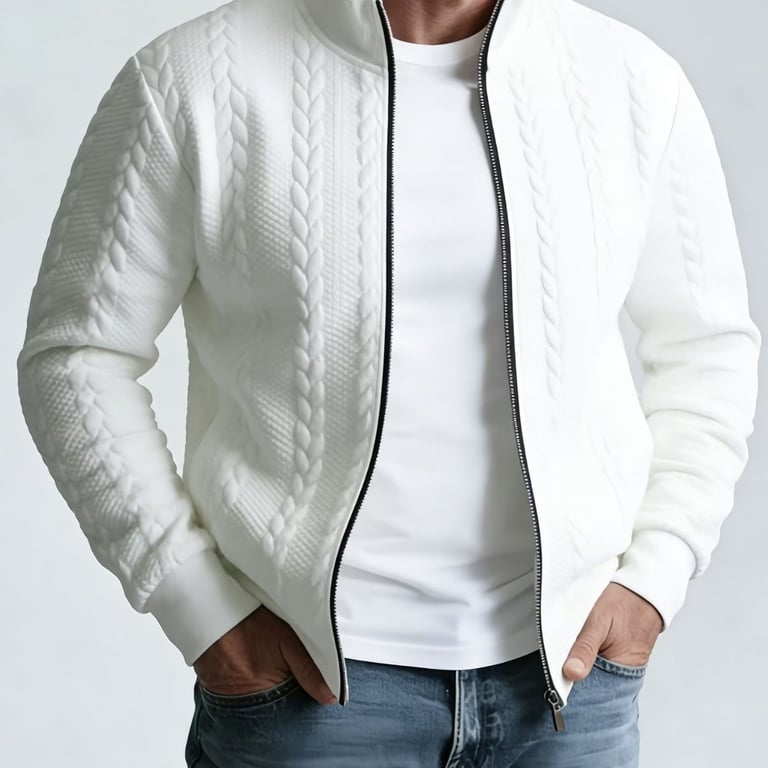 Men's Jacquard Stand-Neck Jacket | Textured Bomber Style Canada thumbnail 5