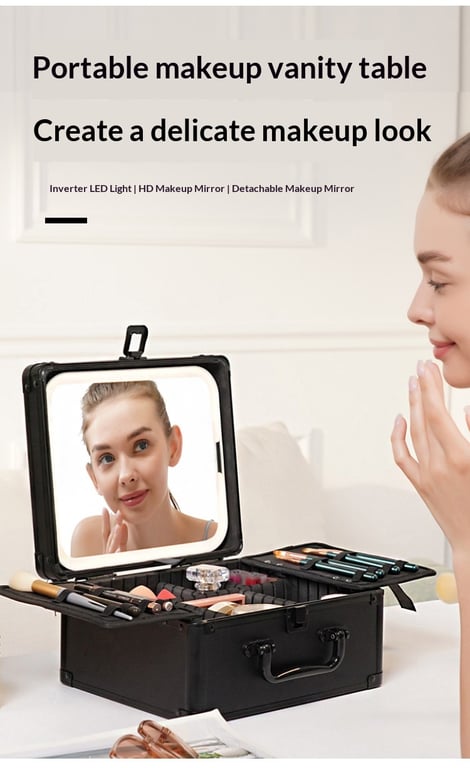 Large-Capacity Cosmetic Case with Magnetic Lighting and Mirror Storage thumbnail 17
