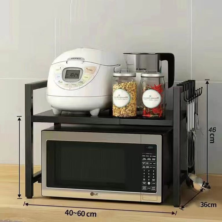 Black Extendable Kitchen Storage Rack with 6 Hooks | Home & Kitchen thumbnail 3
