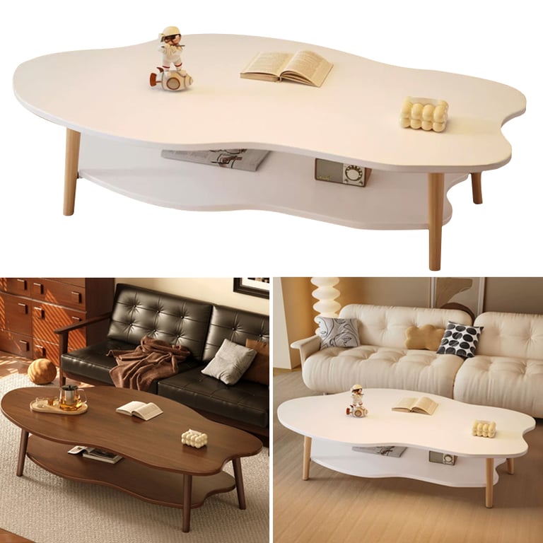 2 Layer Coffee Table Tea Table Cloud Modern Living Room Desk W  Storage Shelf UK thumbnail 10