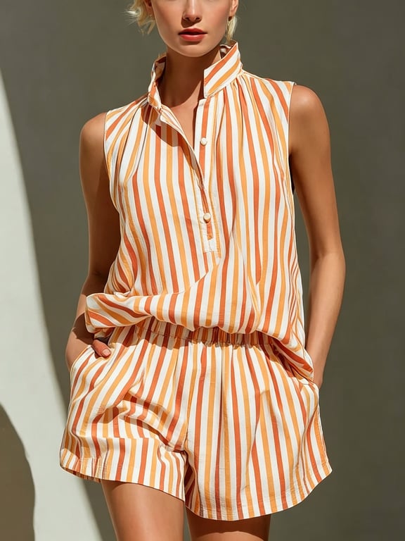 Sleeveless Striped Vest and Shorts Set | Casual Two-Piece Outfit thumbnail 8