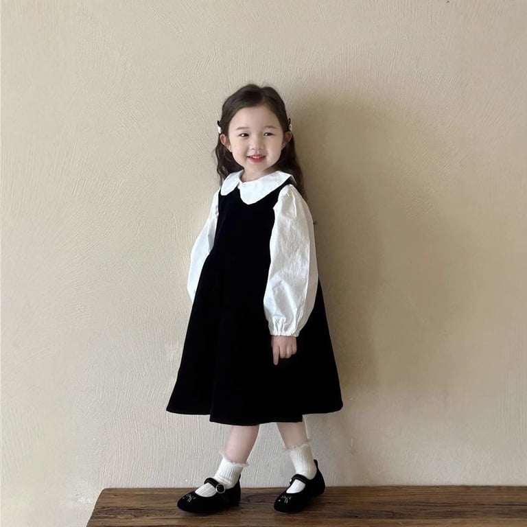 Children's Doll-collar Shirt And Black Vest Dress Set thumbnail 4